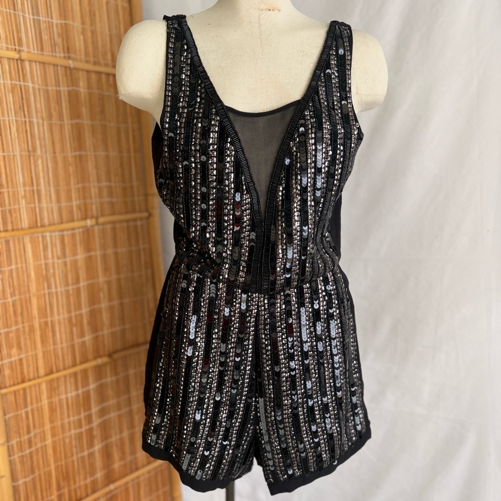 NWT Black and silver sequin romper